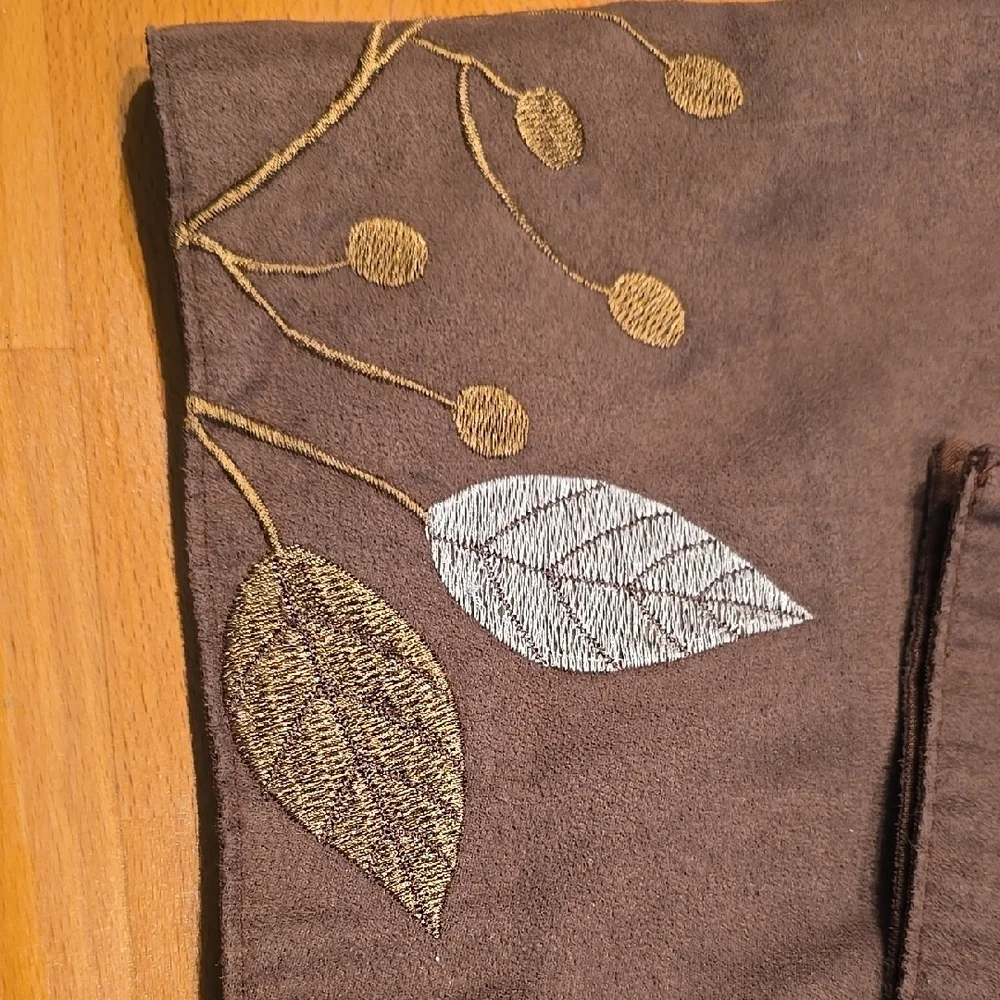 Brown Table Runner with Leaf Embroidery